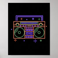 Retro 80er 90s Neon Radio Gettoblaster Boombox