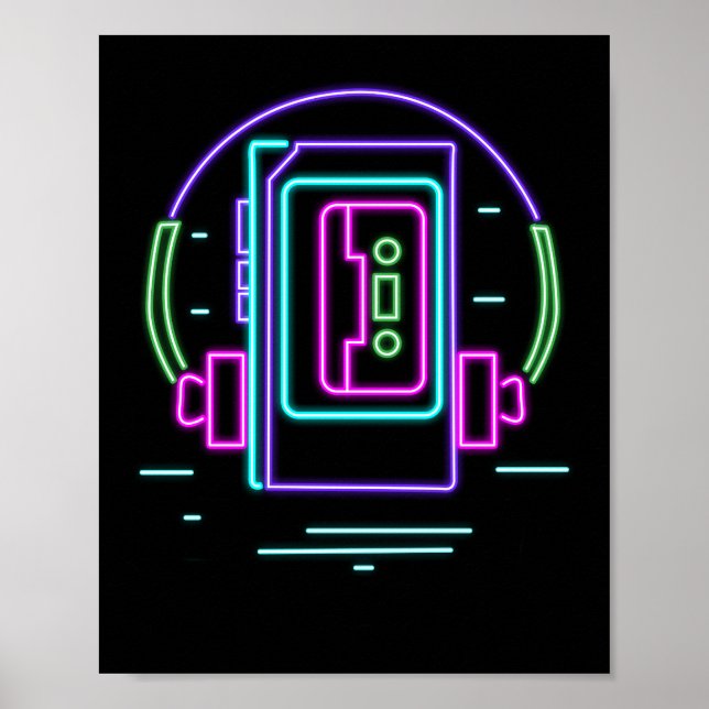 Retro 80er 90s Neon Walkman Poster (Vorne)