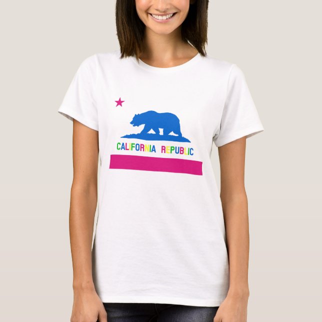 Retro 80er Art-Kalifornien-Republik-Flagge T-Shirt (Vorderseite)