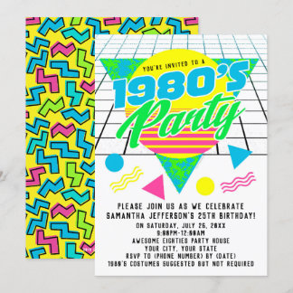 Retro 80er Birthday Party, farbenfroh geometrisch  Einladung