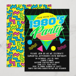 Retro 80er Birthday Party, farbenfroh geometrisch  Einladung