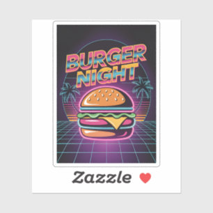 Retro 80er Burger Night Neon Synthwave Palmen Aufkleber
