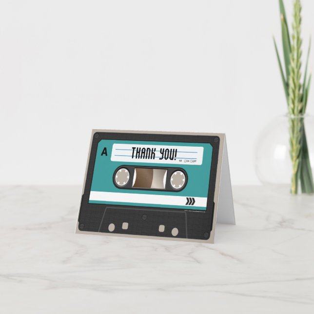 Retro 80er Cassette Mixtape Personalisiert Dankeskarte (Vorderseite)