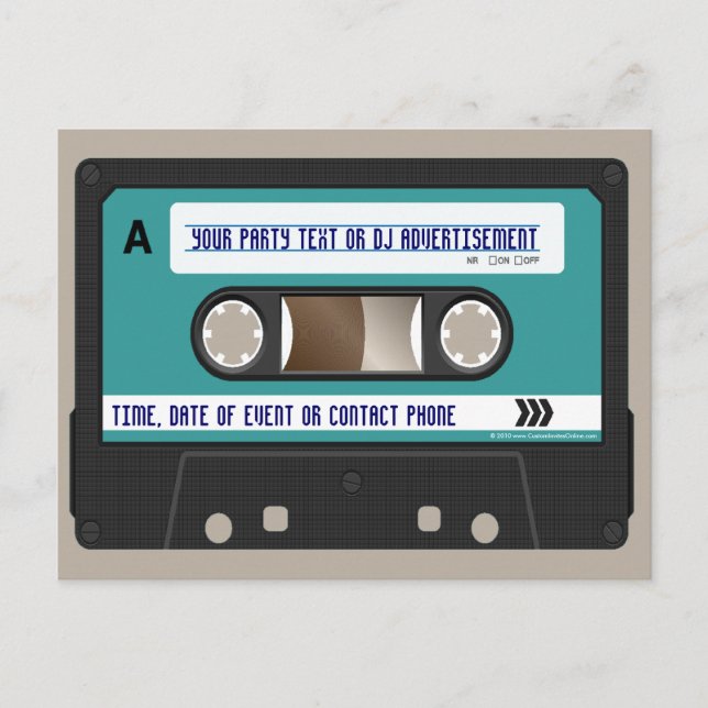 Retro 80er Cassette Mixtape Personalisiert Einladungspostkarte (Vorderseite)