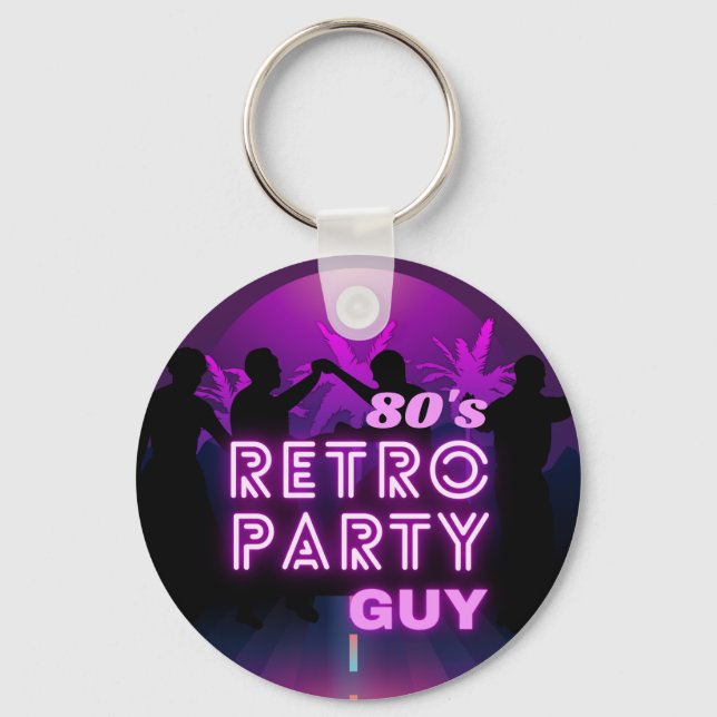 Retro 80er Disco Dance Party Neon Lila Funky Schlüsselanhänger (Vorderseite)