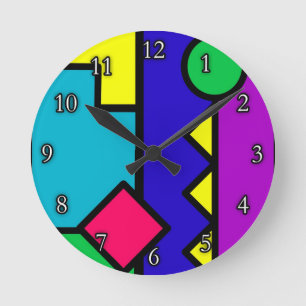 Retro 80er Farbblock Runde Wanduhr