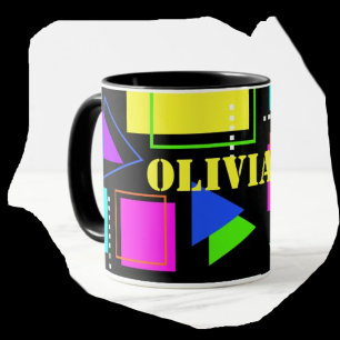 RETRO 80er FASHION NEBENFLUORO BOLD GEOMETRISCHER Tasse