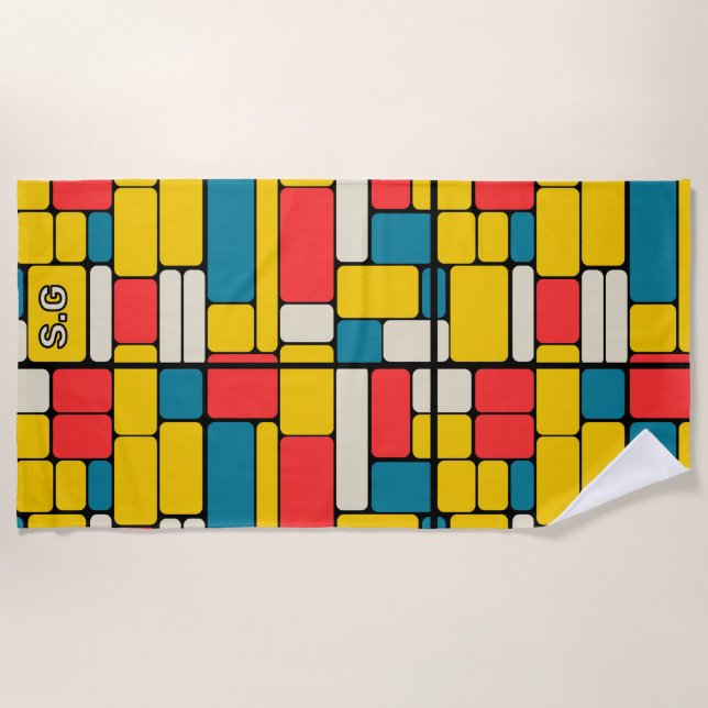 Retro-80er fett geometrisch, modern hell strandtuch (Vorderseite)