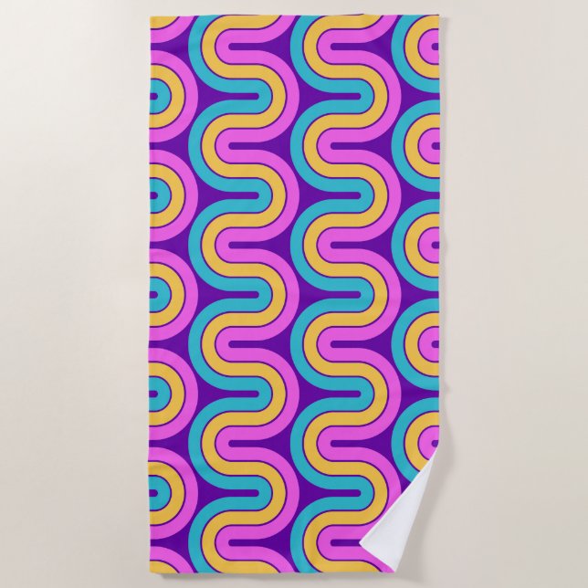 Retro 80er Geometric Gradient Wave Design Strandtuch (Vorderseite)