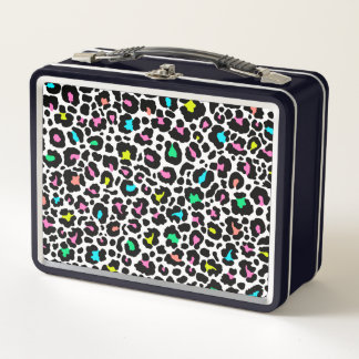 Retro 80er Jahre farbenfrohe Leopard Print Metal L Metall Brotdose