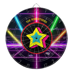 Retro 80er Jahre Neon Party Vibes Familienname Dartscheibe