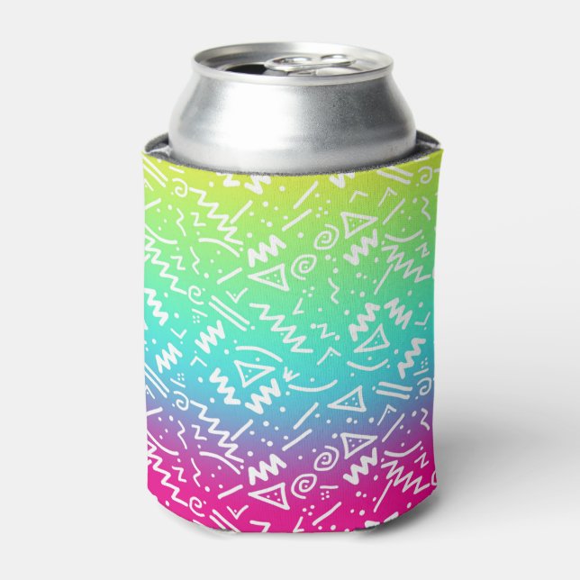 Retro 80er Jahre Neon Rainbow Sketched Doodle Dosenkühler (Kanne Vorderseite)
