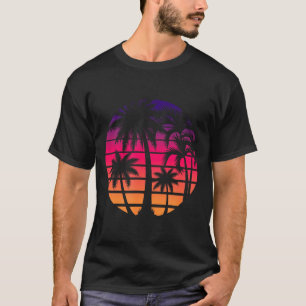 Retro-80er-Jahre-Sonnenuntergang-Palmenstrand-Feri T-Shirt