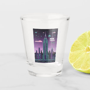 Retro 80er Lo-Fi Vaporwave Empire State Gebäude Schnapsglas