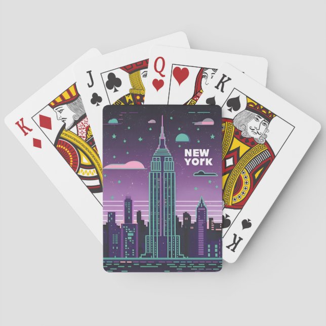 Retro 80er Lo-Fi Vaporwave Empire State Gebäude Spielkarten (Rückseite)