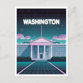 Retro 80er LoFi Synthwave White House Washington D Postkarte
