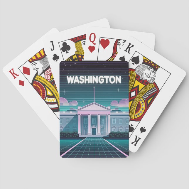 Retro 80er LoFi Synthwave White House Washington D Spielkarten (Rückseite)