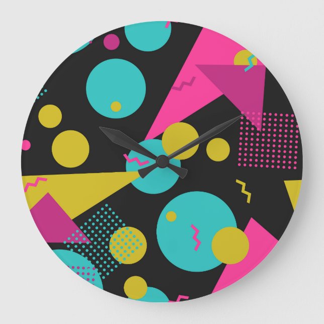 Retro 80er Memphis Geometric Design Große Wanduhr (Vorderseite)