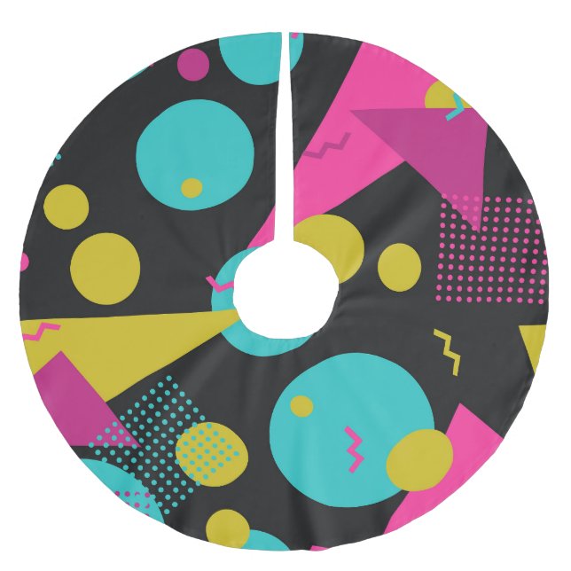 Retro 80er Memphis Geometric Design Polyester Weihnachtsbaumdecke (Vorderseite)