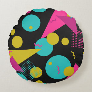 Retro 80er Memphis Geometric Design Rundes Kissen