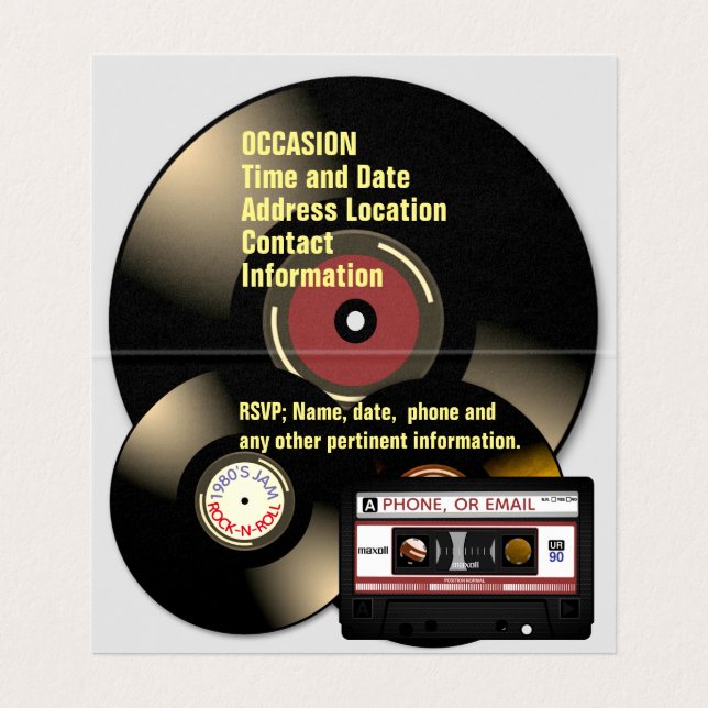 Retro 80er Mix-Tape-Kassetten und -Platten (Innenseite Aufgefaltet)