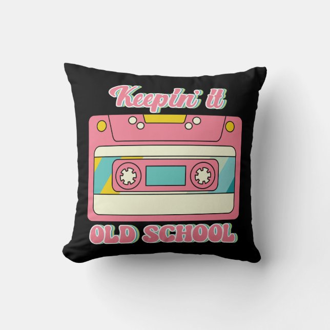 Retro 80er Mix Tape Old School Tech Nostalgie Pink Kissen (Vorderseite)