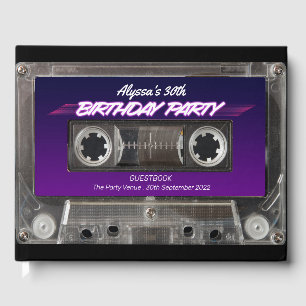 Retro 80er Mixtape Kassette Neon Lila Geburtstag G Gästebuch