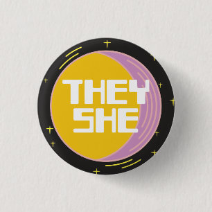 Retro 80er Moon Sie/sie Pronouns Button