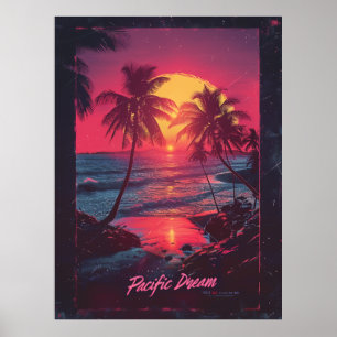 Retro 80er Movie Poster mit Palmen bei Sonnenunter