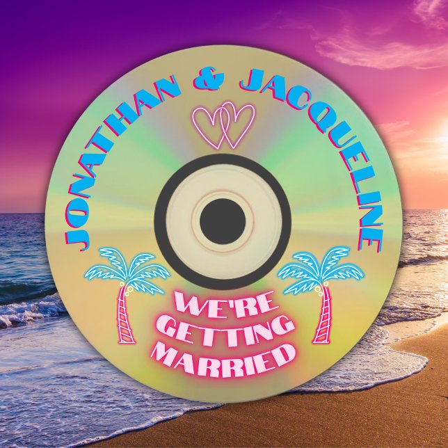 Retro 80er Music Tropical Neon Imitate CD Wedding Einladung (Von Creator hochgeladen)