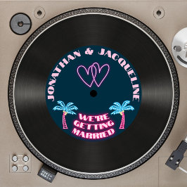 Retro 80er Music Tropical Neon Vinyl Record Weddin Einladung