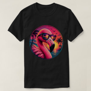 Retro 80er Neon Flamingo Sonnenuntergangs-Sonnenbr T-Shirt