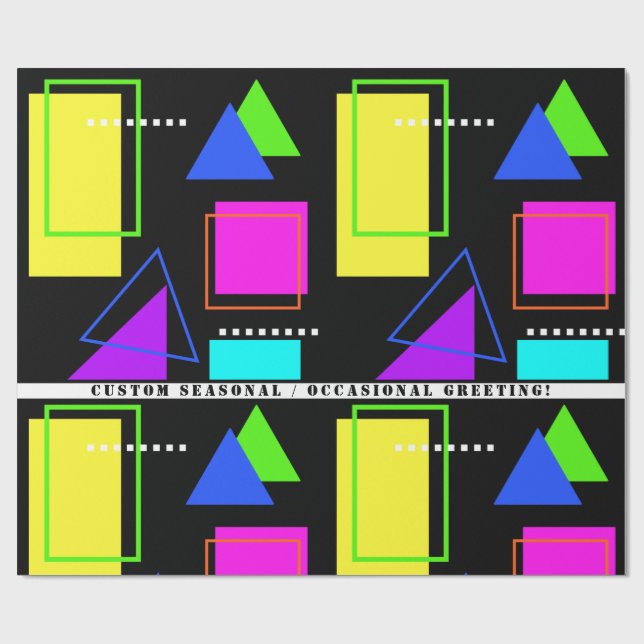 RETRO 80er NEON FLUORO FORMDRUCK MIT CUSTOM TEXT Geschenkpapier (Flach)