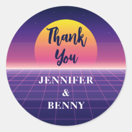 Retro 80er Neon Lila Synthwave Sunset Vielen Dank Runder Aufkleber