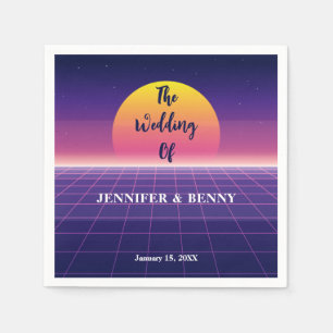 Retro 80er Neon Lila Synthwave Sunset Wedding Serviette