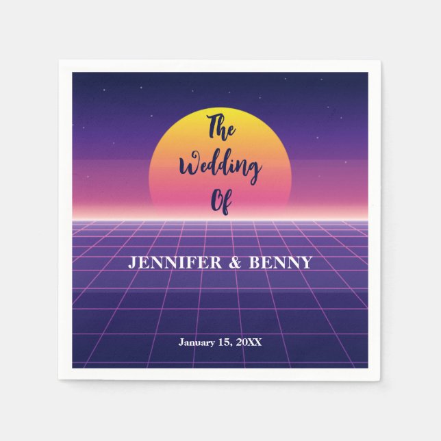 Retro 80er Neon Lila Synthwave Sunset Wedding Serviette (Vorderseite)