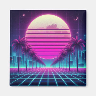 Retro, 80er Neon Mond/Palmen Magnet