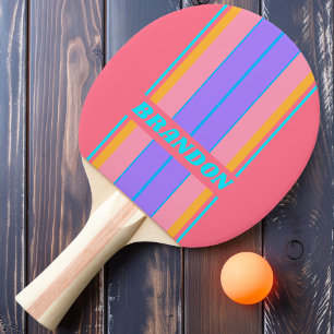 Retro 80er Neon Sonnenaufgang Board Streifen mit N Tischtennis Schläger