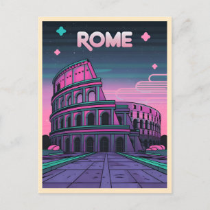 Retro 80er Neon Synthwave Colosseum Rome Postkarte