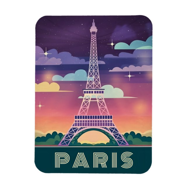 Retro 80er Neon Synthwave Eiffel Tower Paris Frank Magnet (Vertikal)