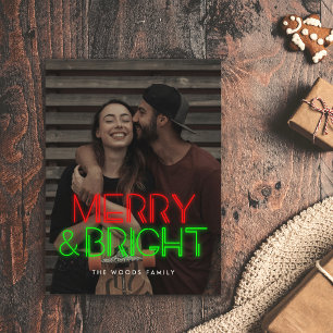 Retro 80er Neonlichter Merry & Bright Foto Feiertagspostkarte