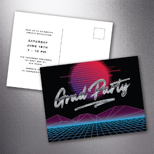 Retro-80er-New-Wave-Abschlussfeier-Einladung Postkarte