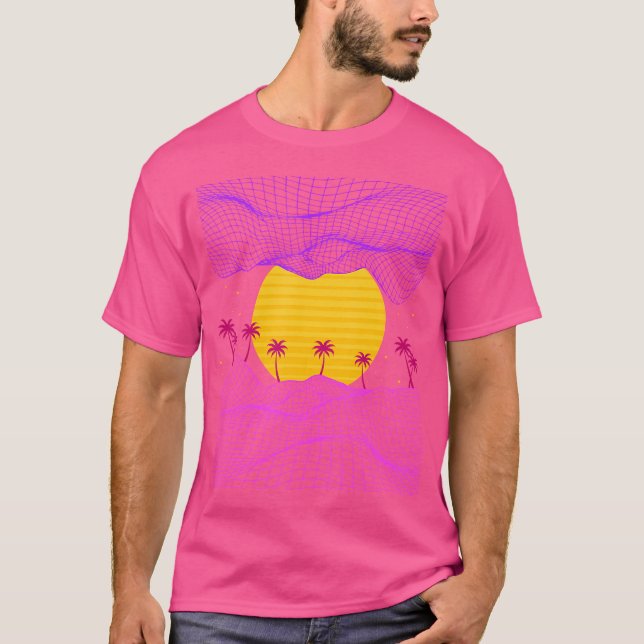 Retro 80er Palm Trees Sun Electro-Wave Synthwave V T-Shirt (Vorderseite)