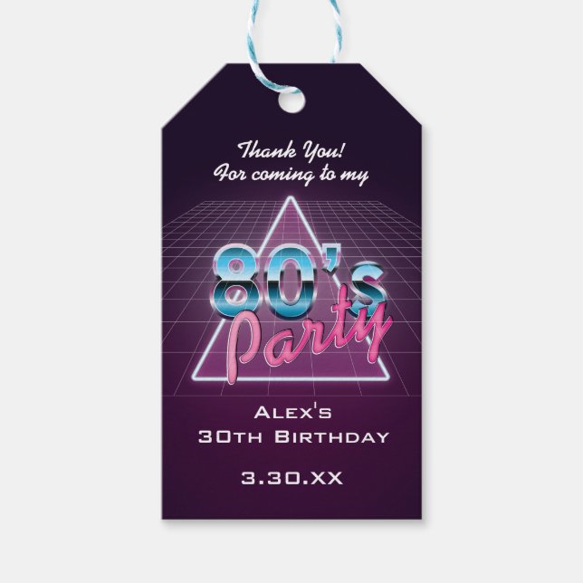 Retro 80er Party Geschenktasten Geschenkanhänger (Vorderseite)