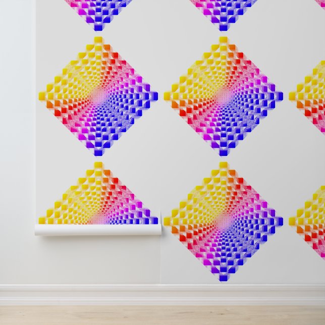 Retro 80er Pixel Glass Pyramid Checkerboard Tapete (Anwendung)