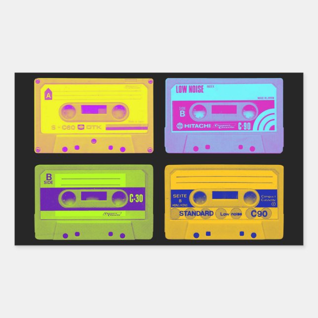Retro 80er Pop Art Kassetten Rechteckiger Aufkleber (Vorderseite)