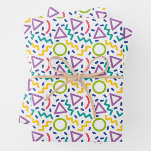 Retro 80er Pop Memphis Musterabbildungspapier Geschenkpapier Set