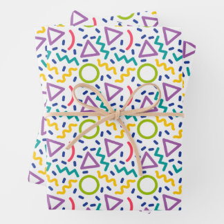 Retro 80er Pop Memphis Musterabbildungspapier Geschenkpapier Set