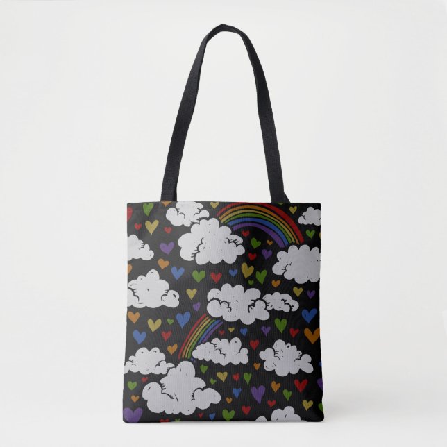 Retro 80er Rainbow Hearts Tasche (Vorderseite)