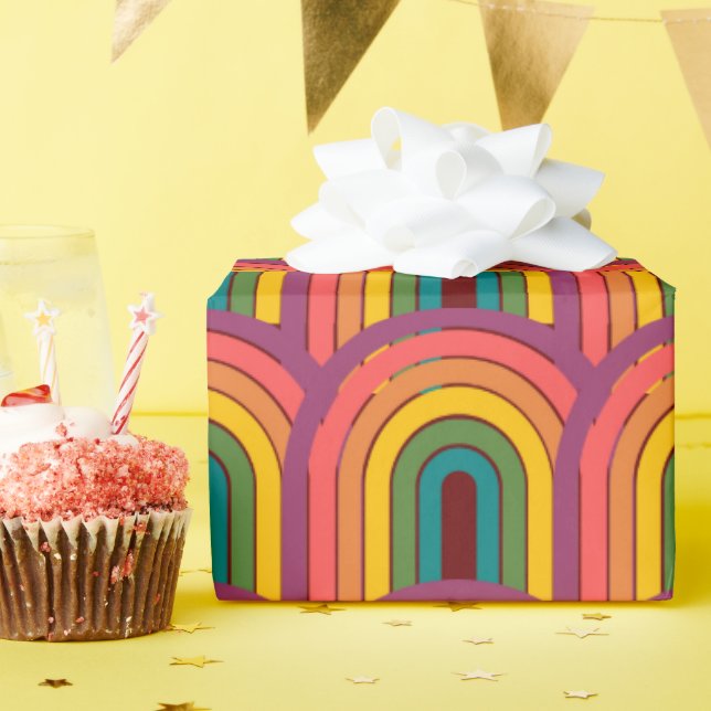 Retro 80er Rainbow Maroon Geschenkpapier (Geburtstagsparty)